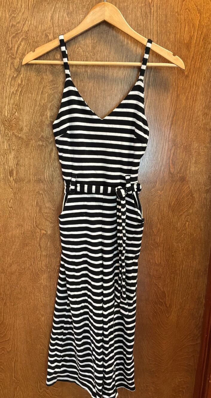Monteau Los Angeles Black and White Striped Wide-Leg Jumpsuit sz XS